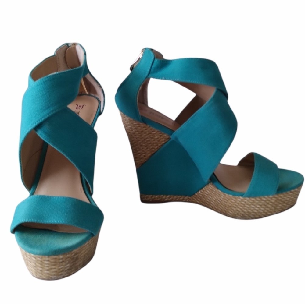 JustFab teal platform wedges